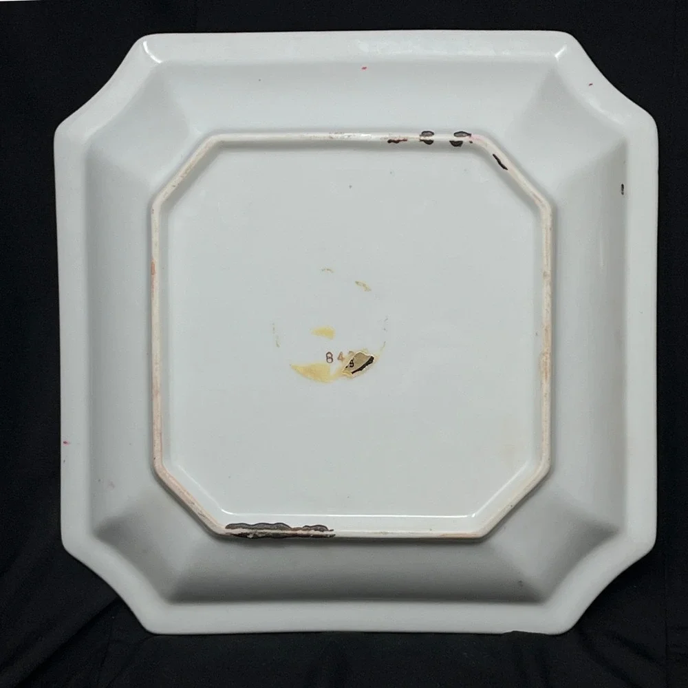 Vintage Hand Painted Porcelain Plate Bowl‎ Set Brass Rim Oriental Asian Horchow